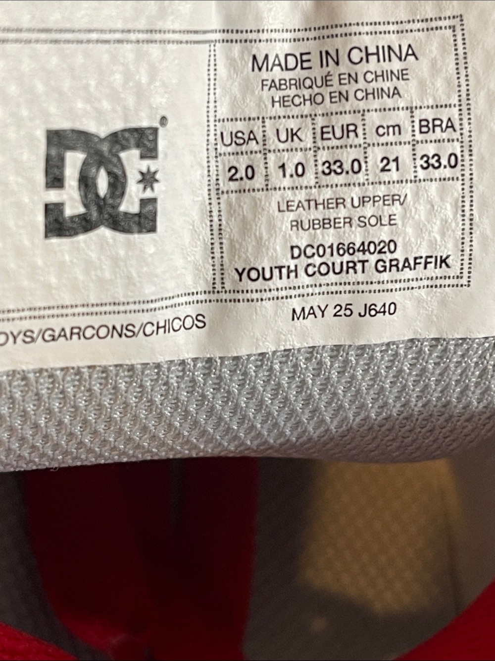 DC SHOE KIDS' COURT GRAFFIK SHOES GREY & RED SIZE 2 NEW - Picture 11 of 14